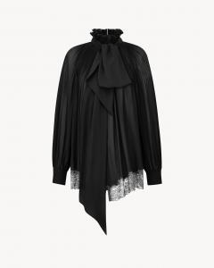 Шелковый комбинезон с галстуком-лавальером SAINT LAURENT, черный