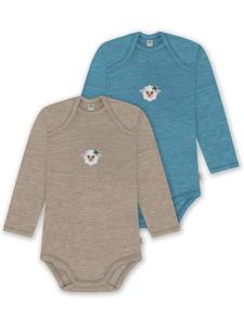 Normani Outdoor Sports Комплект из 2 детских боди с длинными рукавами из мериносовой шерсти, цвет Окленд, бежевый/синий