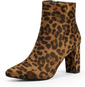 Женские короткие ботильоны DREAM PAIRS с массивным каблуком и заостренным носком, Leopard
