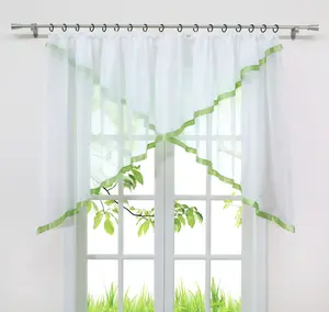 Штора Cafe со сборчатой лентой, вуаль типа Cross-M с атласной лентой, полупрозрачная, зеленая, 100 x 300 см (В x Ш) Joyswahl