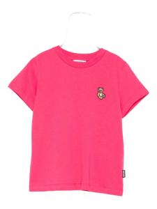 Футболка Moschino Kids из хлопка с вышивкой в виде плюшевого мишки, розовый