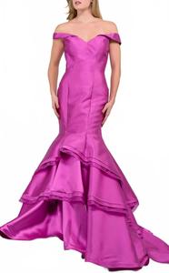 Длинное платье с открытыми плечами в орхидеевом цвете JOVANI, Orchid