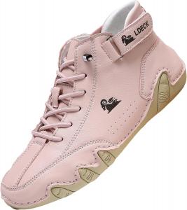 Женские и мужские повседневные кожаные ботинки, легкие, противоскользящие, дышащие высокие ботинки, замшевые шнурованные регулируемые плоские туфли, водонепроницаемые обувь для вождения, ортопедические кроссовки с поддержкой свода стопы Lghlmcl, розовый