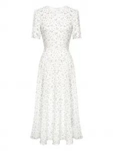 Платье миди с короткими рукавами и цветочным принтом Post Meridiem, белый