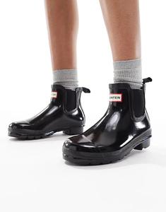 Резиновые сапоги Hunter Original Chelsea в черном глянцевом цвете