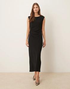 Платье миди Mango без рукавов со сборками по бокам, черное