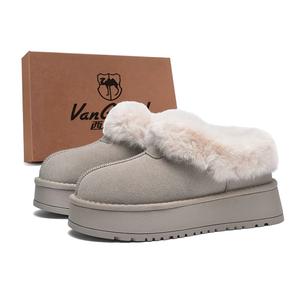 Утепленные короткие зимние ботинки для женщин Fuzzy Shoes с увеличенной высотой, устойчивые к скольжению и истиранию VanCamel, бежевый