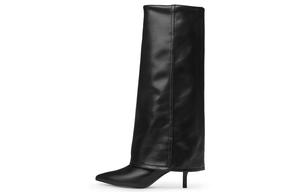 CHARLES&KEITH Чёрные женские ботинки Small CK до колена на каблуке 6,5 см, цвет Black
