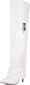 Ботильоны на высоком каблуке UP2STEP с глянцевым металлическим эффектом | Туфли-стилетто с заостренным носком, складным дизайном и пряжкой для смелого образа, White