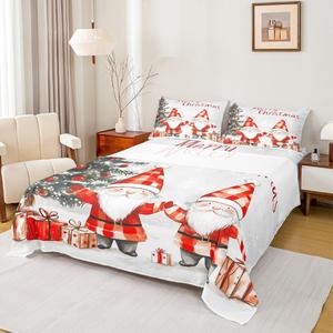 Erosebridal Комплект постельного белья с новогодним принтом Санта Клаус и гномы, Red,green White