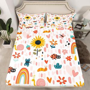 Erosebridal Комплект постельного белья Kawaii Room Decor с милыми божьими коровками, улитками и радужным принтом, Multi 15