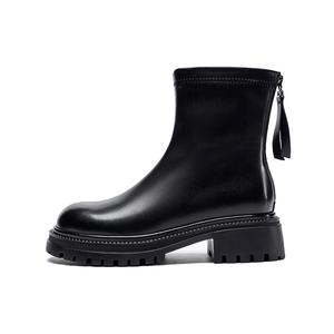 Ботильоны женские черные/коричневые/бежевые ZHR, черные короткие плюшевые