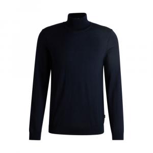 Облегающий свитер с высоким воротом из мериносовой шерсти BOSS, темно-синий