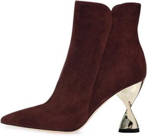 Женские модные ботильоны YDN с острым закрытым носком, застежкой-молнией, металлическим массивным высоким каблуком, для работы, шопинга и повседневной носки, размеры US 4-16, Wine