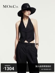 Костюм женский MO&Co 2024 короткий жилет и брюки, черный / серый