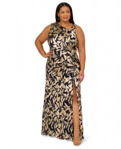 Асимметричное платье больших размеров с фольгированным принтом Adrianna Papell, Navy Gold