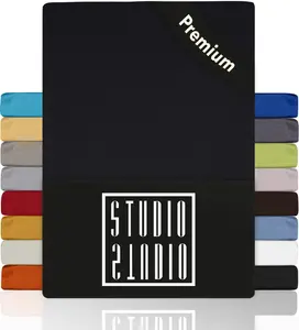 Простыня на резинке Premium 90x200 см - 100x220 см, 170 г/м², гребенной хлопок с 3% эластана, 100, простыня также подходит для высоких матрасов, пружинных кроватей и водяных кроватей высотой до 35 см - черная STUDIO