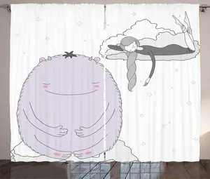 Штора ABAKUHAUS в деревенском стиле с изображением вымышленного существа, универсальная, для гостиной, с петлями и крючками, 280 x 225 см, пастельно-фиолетовый и светло-серый Abakuhaus