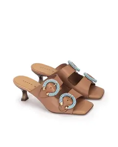 Женские кожаные туфли на каблуке с украшением Pedro Miralles, коричневый