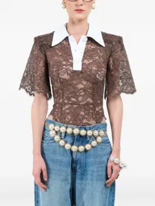 Поло с короткими рукавами из кружева Rowen Rose, коричневый