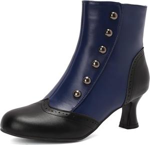 Женские винтажные ботильоны в викторианском стиле с молнией, с круглым носком, грубым невысоким каблуком, готические ботинки для женщин Generic, Blue