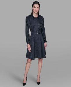 Женское жаккардовое платье с длинными рукавами и воротником в тон ткани KARL LAGERFELD PARIS, Black