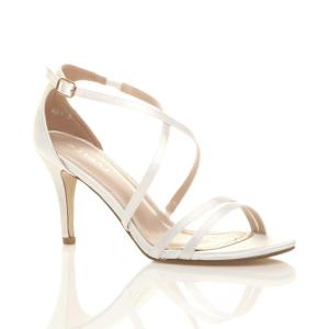 Атласные босоножки на каблуке с перекрещенными ремешками и пряжкой на высоком каблуке AJVANI, белый