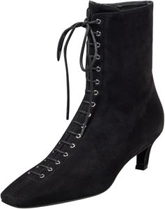 Женские ботильоны FYS с квадратным носком, низкий каблук, короткие ботинки, шнуровка, боковая молния, повседневная обувь, размер 4-16 US, Black