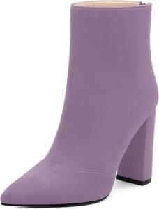 Женские ботильоны JUSTDANNI с заостренным носком, 3,9-дюймовым высоким массивным каблуком, удобные короткие ботинки с задней молнией для вечеринок, покупок, свиданий и повседневной носки, Lavender