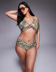 Бикини-трусики Curve Gia с завышенной талией и высоким вырезом с анималистичным принтом от ASOS DESIGN Asos Curve