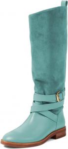 Женские ботильоны XYD с круглым носком, ремешками на щиколотке, доходящие до колена, вестерн-стиль, на толстом низком каблуке, с широким голенищем, нарядная обувь, Cyan