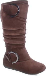 TOP Moda Bank-81 Damenmode, runder Zehenbereich, flacher Absatz, Reißverschluss, Schnalle, Slouchy Mi, Braun