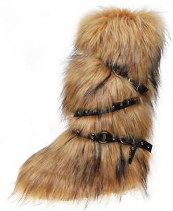 Женские зимние сапоги Y2K до бедра с искусственным мехом, высокие плюшевые снежные ботинки, панк, с пряжками и заклепками, готический стиль Keridean, B-Dark-Brown