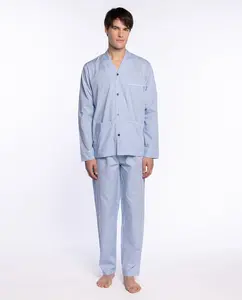 Мужская длинная пижама из ткани Punto Blanco, синий/белый