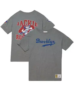 Мужская футболка Jackie Robinson серого цвета из коллекции Cooperstown Collection Legends Brooklyn Dodgers Mitchell & Ness