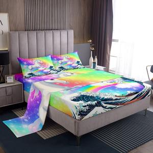 Erosebridal Комплект постельного белья Unicorn Gifts с японскими морскими волнами в этническом стиле каваи, градиентный тай-дай с магическими животными, Multi 28