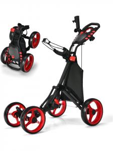COSTWAY Четырехколесная складная тележка для гольфа красного цвета