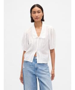 (W) Топ с пышными рукавами и воротником