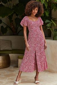 Платье миди с цветочным принтом и рукавами ангелочками Sosandar, розовый