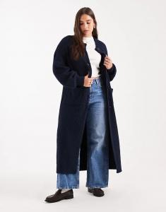 Длинный вязаный кардиган с круглым вырезом ASOS DESIGN Curve темно-синего цвета