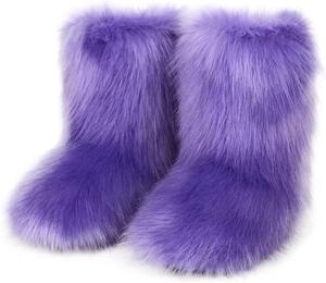 Женские ботинки из искусственного меха, пушистые короткие зимние ботинки до середины икры, теплые, удобные, для улицы, на плоской подошве Eileen UU, Lavender