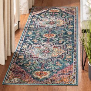 Ковер SAFAVIEH, 67 x 519 см, Crystal Collection Runner, Teal & Rose, медальонный состаренный дизайн, не линяет и прост в уходе, идеален для помещений с высокой проходимостью в гостиной, спальне (CRS501T)
