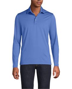 Мужская поло-рубашка с длинным рукавом, быстросохнущая, современный крой, для школьной формы Lands' End, True blue