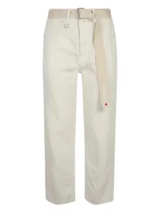 Брюки из хлопка и льна с поясом High, нейтральный