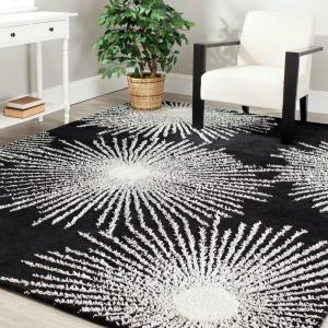 SAFAVIEH Soho Collection декоративный ковер, 77 x 122 см, Black & White, ручной работы Starburst шерсть и вискоза, идеально для помещений с высокой проходимостью в прихожей, гостиной, спальне (SOH712D)