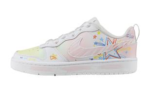 Кроссовки Court Borough 2 Painted Stars с антискользящим покрытием, износостойкие, для детей и подростков Nike, белый/розовый