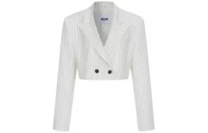 MSGM Приталенный укороченный пиджак в полоску, White