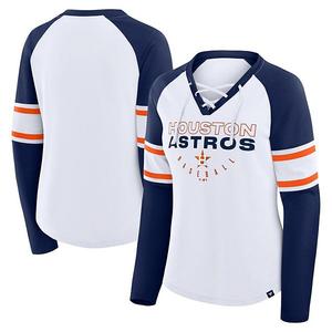 Женская бело-синяя бейсболка houston astros blitz package raglan с кружевной шнуровкой v-образным вырезом и длинным рукавом Fanatics