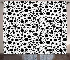 ABAKUHAUS Черно-белая штора в деревенском стиле, крупный и мелкий горошек, штора для спальни со сборками, на петлях и крючках, 280 х 225 см, белый и черный Abakuhaus