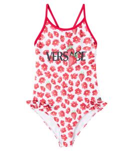 Купальник с цветочным принтом и бантом "Strawberry Garden" Versace Kids, White + Red
